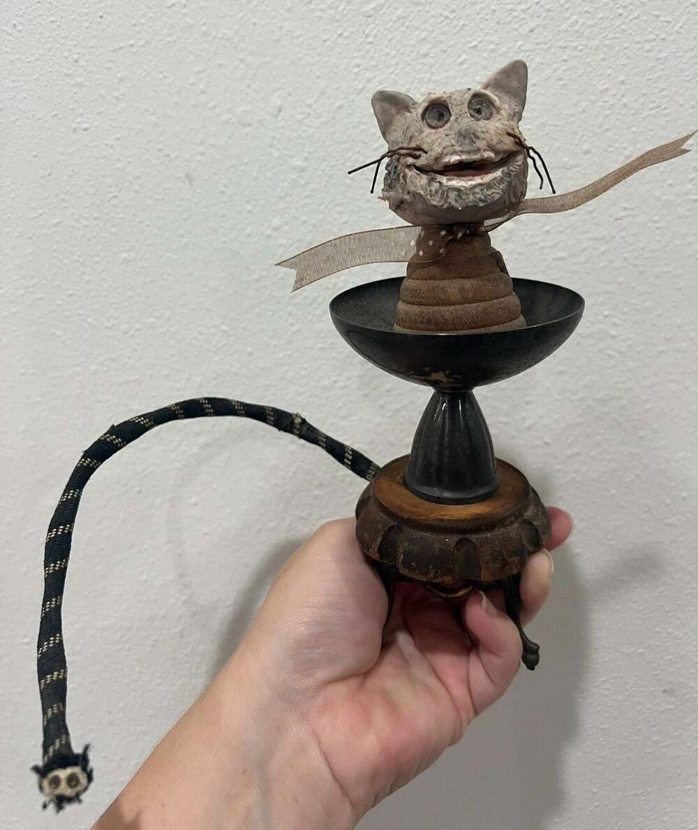 Melissa Menzer Folk Art Sculpture Cat Unique Statue Collectible Piece